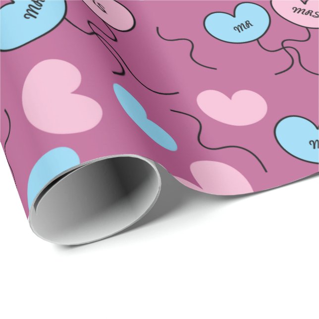 Papel De Regalo Blue Mr Pink Mrs Balloon Aniversario Regalo Seamle (Esquina del rollo)