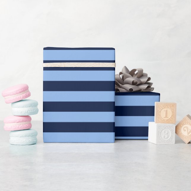 Papel De Regalo Blue on Blue Stripes (Baby Shower)