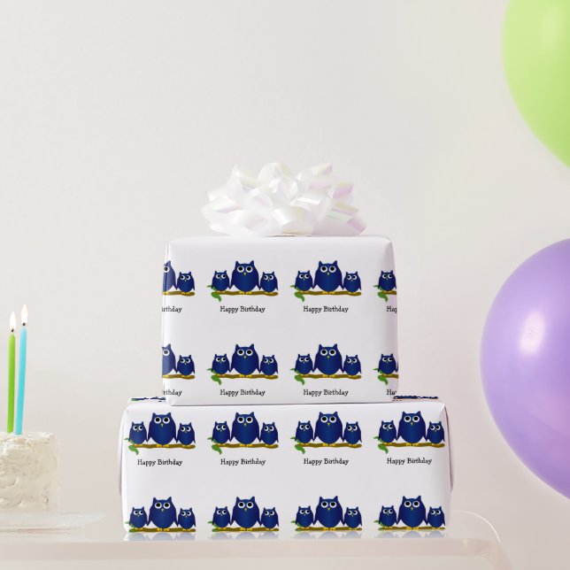 Papel De Regalo Blue Owls Design Birthday Gift (Regalos de fiesta)