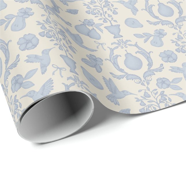 Papel De Regalo Blue Perfect Pear Country French Bridal Shower (Esquina del rollo)