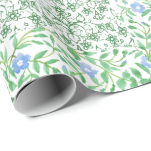 Papel De Regalo Blue Periwinkle Flowers Vintage Faux Patchwork