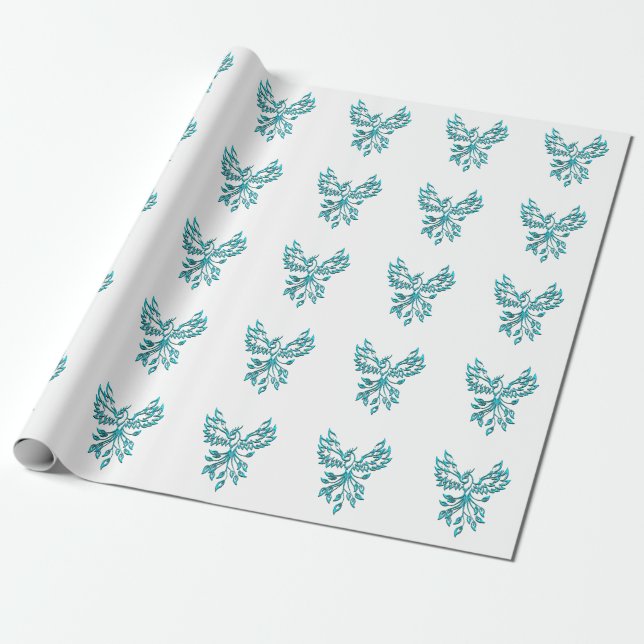 Papel De Regalo Blue Phoenix Rising en Blanco (Desenrollado)