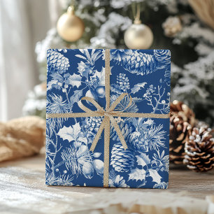 Papel De Regalo Blue Pine Cones and Brands Navidades Toile