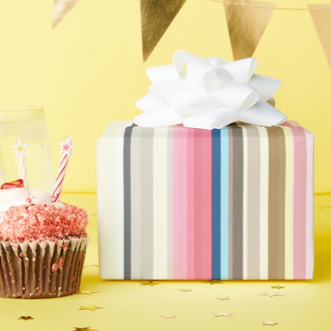 Papel De Regalo Blue, pink, almond and coffee stripes (Fiesta de cumpleaños )