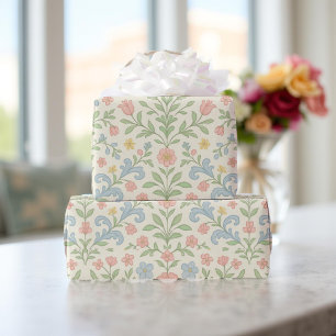 Papel De Regalo Blue Pink Green Floral Classic Grandmillenne