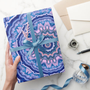 Papel De Regalo Blue Pink White Agate Boho Mandala Pattern