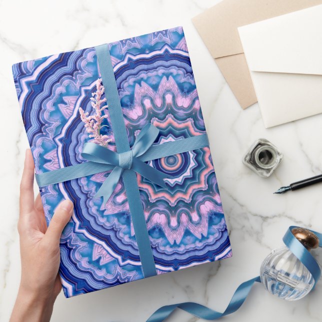 Papel De Regalo Blue Pink White Agate Boho Mandala Pattern (Regalar)