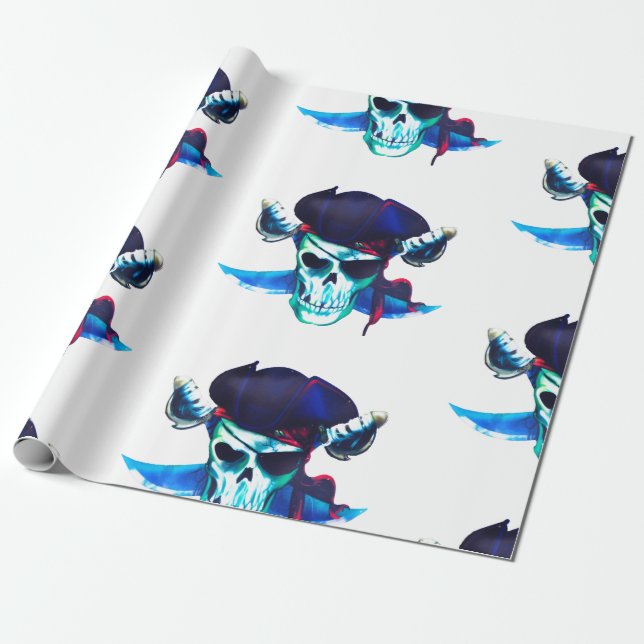 Papel De Regalo Blue Pirate Skull (Desenrollado)