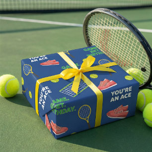Papel De Regalo Blue Playful Tennis Racket Shoes Regalo de cumplea
