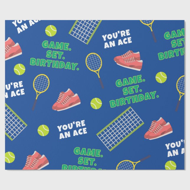Papel De Regalo Blue Playful Tennis Racket Shoes Regalo de cumplea (Superficie plana)