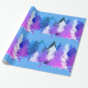 Papel De Regalo Blue Purple Christmas Trees Stars Snow Light Blue
