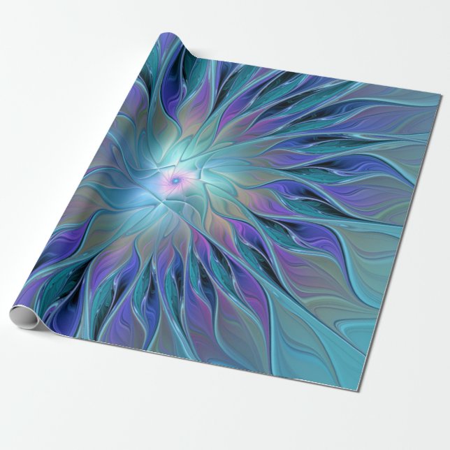 Papel De Regalo Blue Purple Flower Dream Abstract Fractal Art (Desenrollado)