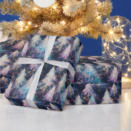 Papel De Regalo Blue Purple White Trees Navidades modernos