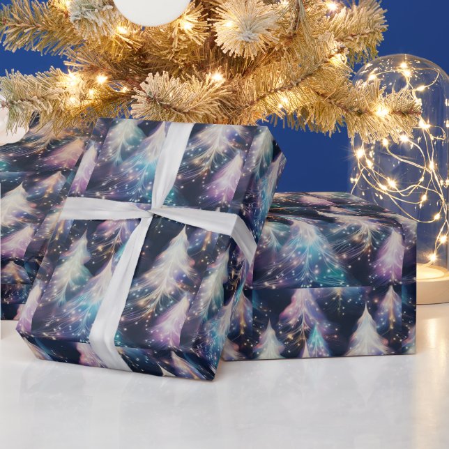 Papel De Regalo Blue Purple White Trees Navidades modernos (Vacaciones)
