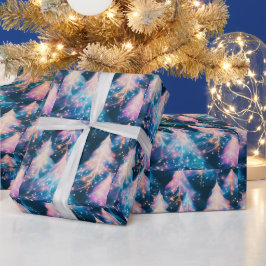 Papel De Regalo Blue Purple White Trees Navidades modernos