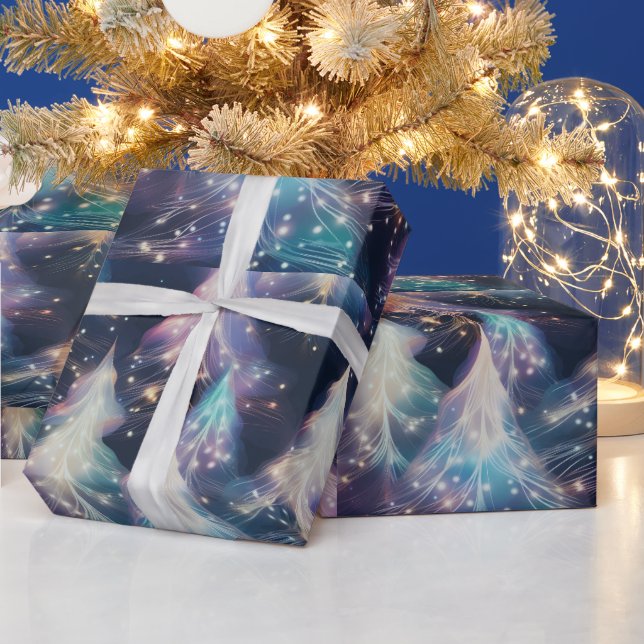 Papel De Regalo Blue Purple White Trees Navidades modernos (Vacaciones)