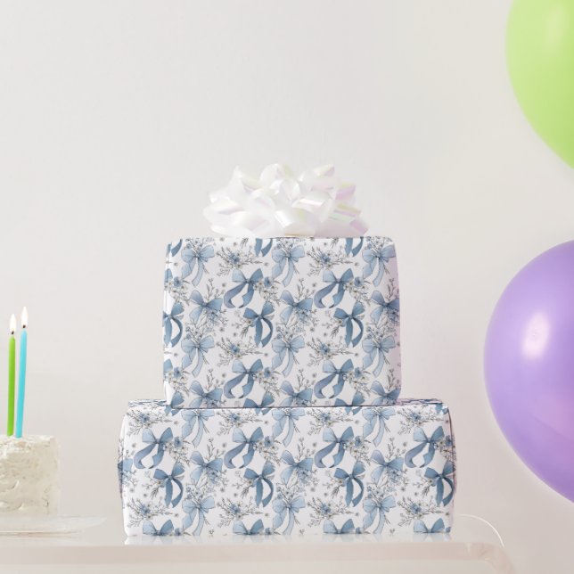 Papel De Regalo Blue Ribbons and Bows Toile Coquette Pattern  (Regalos de fiesta)
