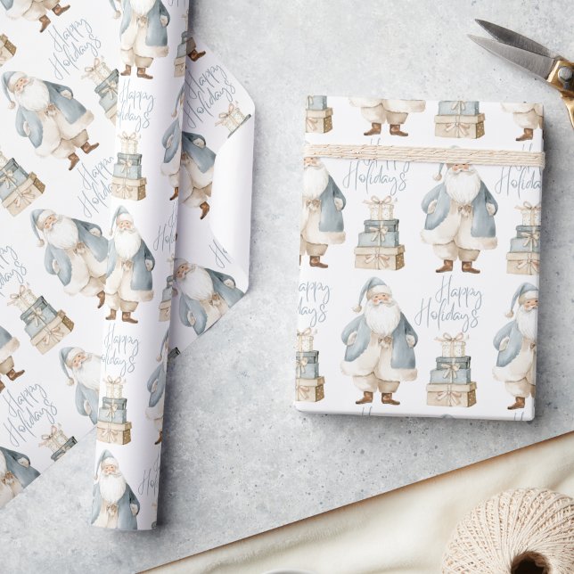 Papel De Regalo Blue Santa Happy Holidays Christmas  (Subido por el creador)