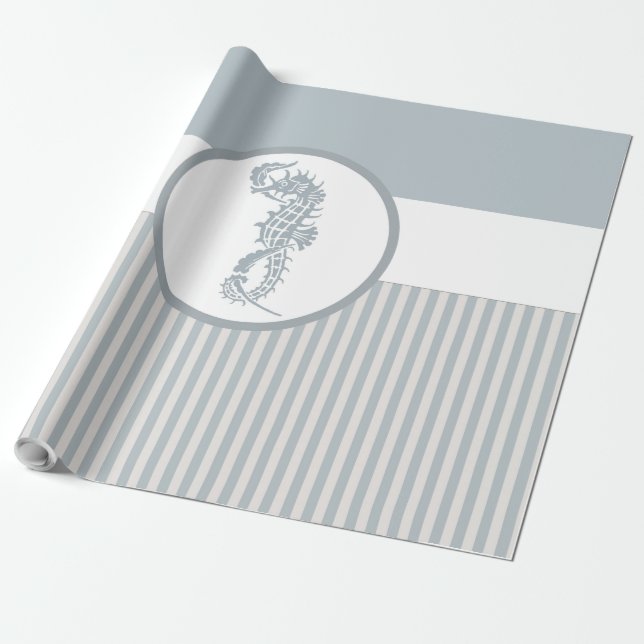 Papel De Regalo Blue Seahorse Blue Classic Nautical Elegant (Desenrollado)