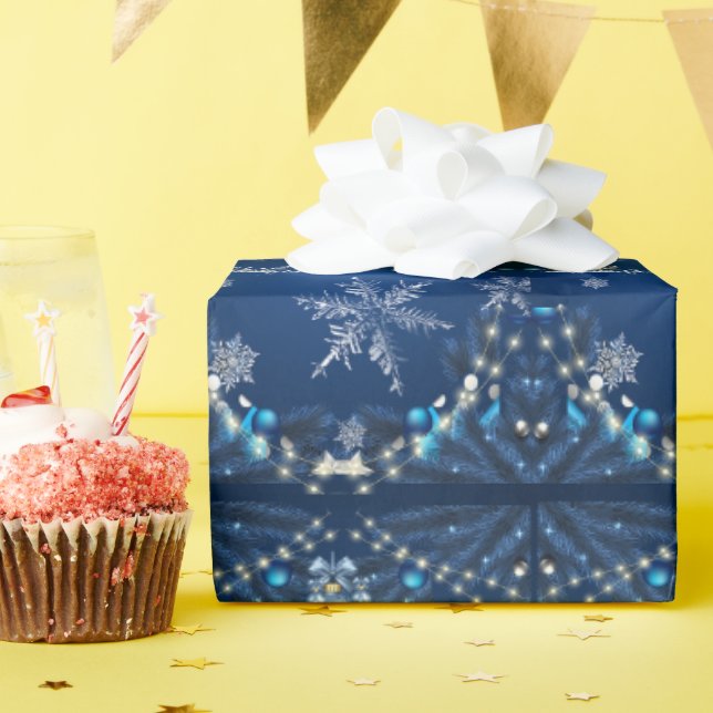 Papel De Regalo Blue Snowfall Christmas Wrap (Fiesta de cumpleaños )