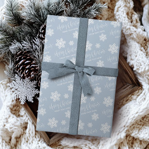 Papel De Regalo Blue Snowflakes Merry Christmas Script Personaliza