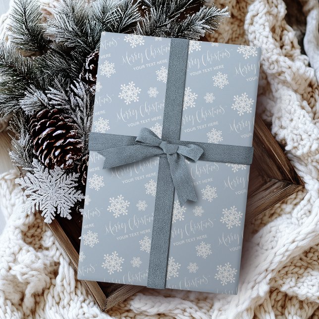 Papel De Regalo Blue Snowflakes Merry Christmas Script Personaliza (Blue Snowflakes Merry Christmas Script Custom Wrapping Paper)