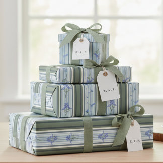 Papel De Regalo Blue Striped Floral Archive Personalized Wrapping 