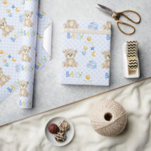 Blue Teddy Bear Watercolor Baby Shower