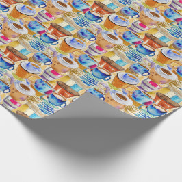 Papel De Regalo Blue Terracotta Café Cups Abstract Watercolor