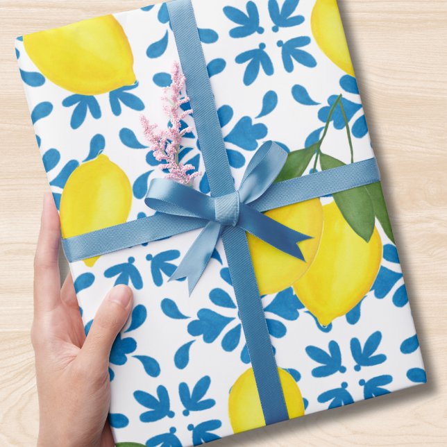 Papel De Regalo Blue Tile French Country Lemon Pattern (Subido por el creador)