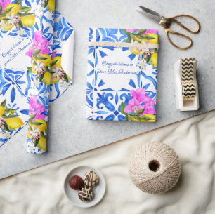 Papel De Regalo Blue Tiles Bougainvillea elegante personalizado