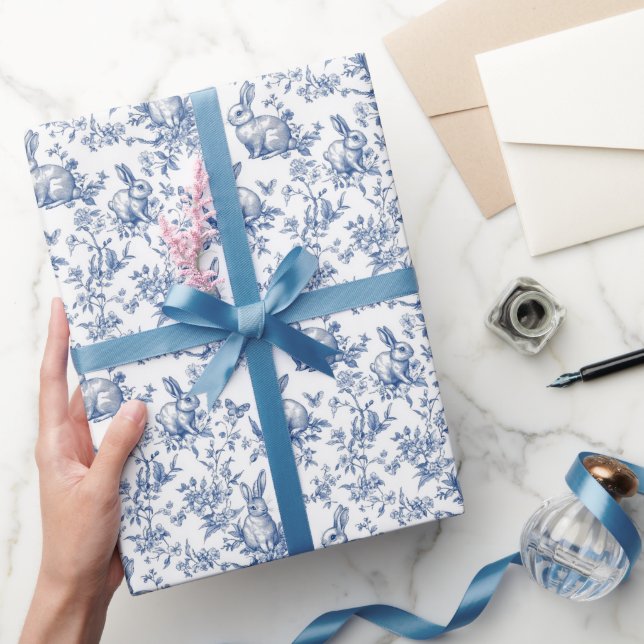 Papel De Regalo Blue Toile De Jouy Easter Bunny (Regalar)