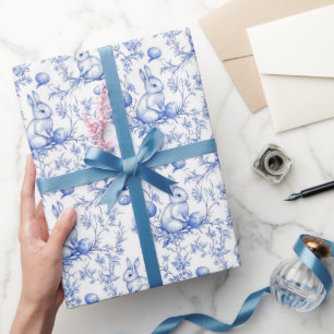 Papel De Regalo Blue Toile De Jouy Easter Bunny