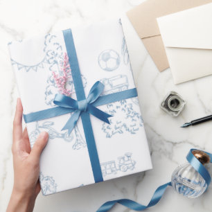 Papel De Regalo Blue Toile de Jouy Nursery Baby Shower
