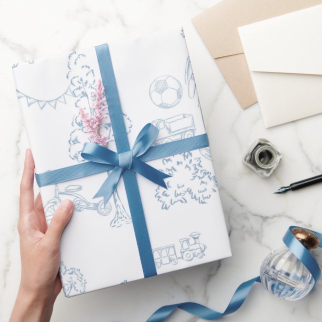 Papel De Regalo Blue Toile de Jouy Nursery Baby Shower (Regalar)