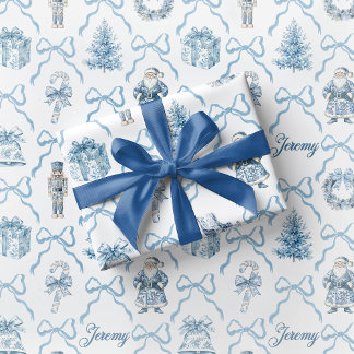 Papel De Regalo Blue Toile Nutcracker Wrapping Paper Christmas