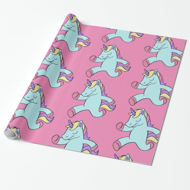 Papel De Regalo Blue Unicorn Running Thunder_Cove (Desenrollado)