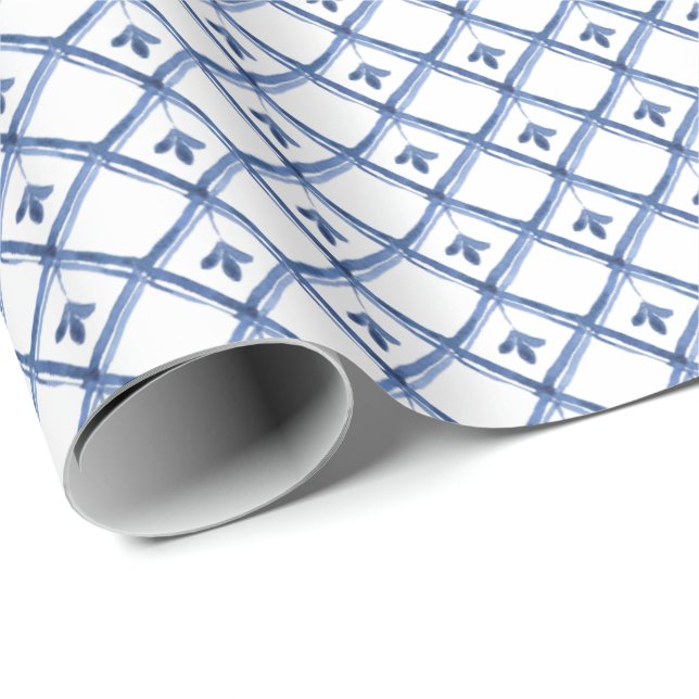 Papel De Regalo Blue White Ceramic Look Diamond Pattern Gift (Esquina del rollo)