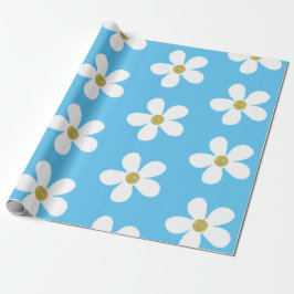 Papel De Regalo Blue White Simple Daisy Gold