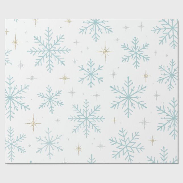 Papel De Regalo Blue & White Snowflake Sparkle Wrapping Paper  (Superficie plana)