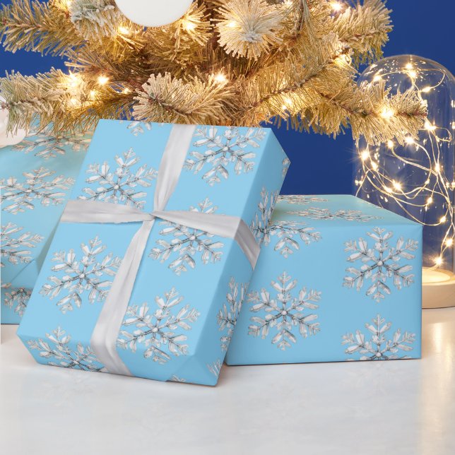 Papel De Regalo Blue White Snowflakes Christmas (Vacaciones)