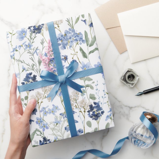 Papel De Regalo Blue Wildflower Watercolor (Regalar)