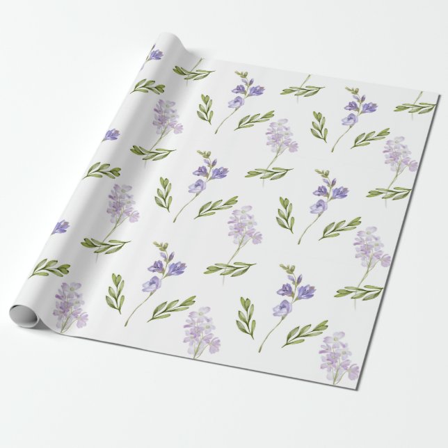 Papel De Regalo Blue Wildflower Watercolor  (Desenrollado)