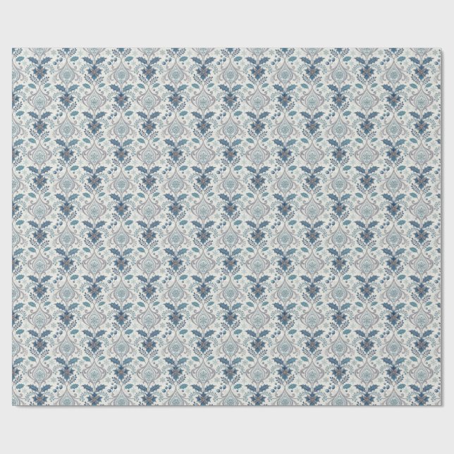 Papel De Regalo Blue Winter Damask Wrapping Paper (Superficie plana)