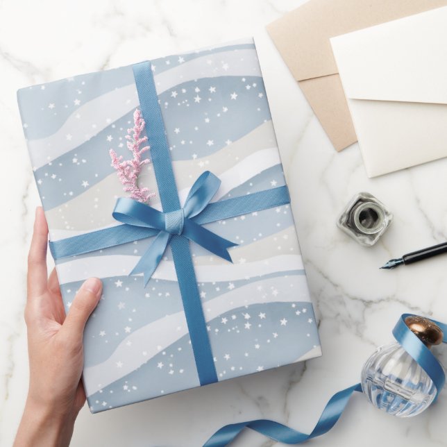 Papel De Regalo Blue Winter Snowfall Wave Personalized Pattern (Regalar)