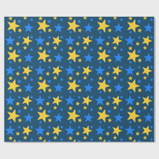 Papel De Regalo Blue & Yellow Star Pattern Gift Wrapping Paper
