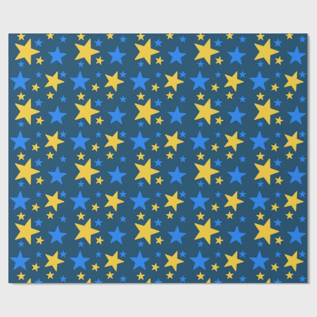 Papel De Regalo Blue & Yellow Star Pattern Gift Wrapping Paper (Superficie plana)