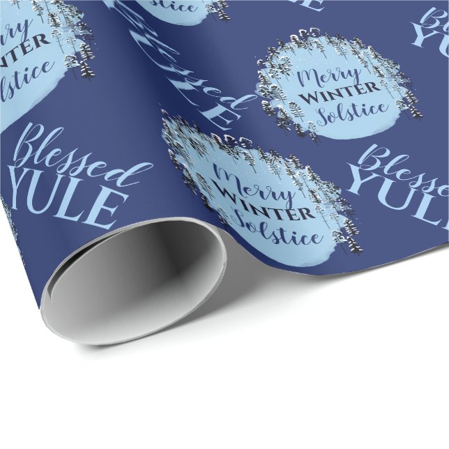 Papel De Regalo Blue Yule Merry Winter Solstice Trees (Esquina del rollo)