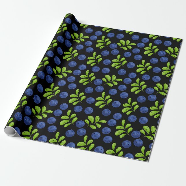 Papel De Regalo Blueberry Bliss: Diseño de patrones de fruta fresc (Desenrollado)