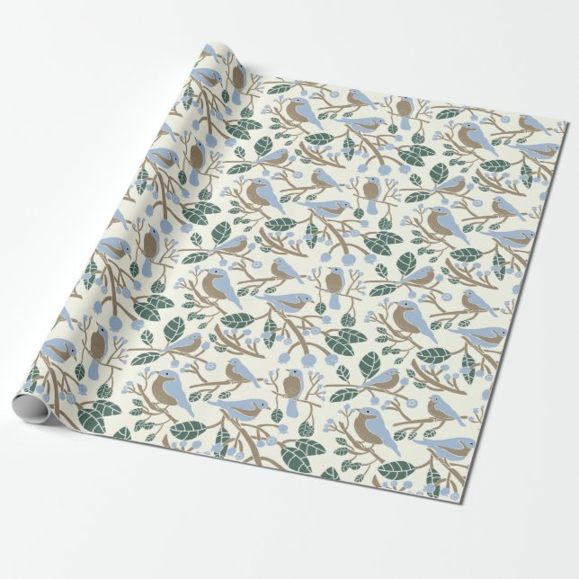 Papel De Regalo Bluebird y Blueberries Patterned (Desenrollado)